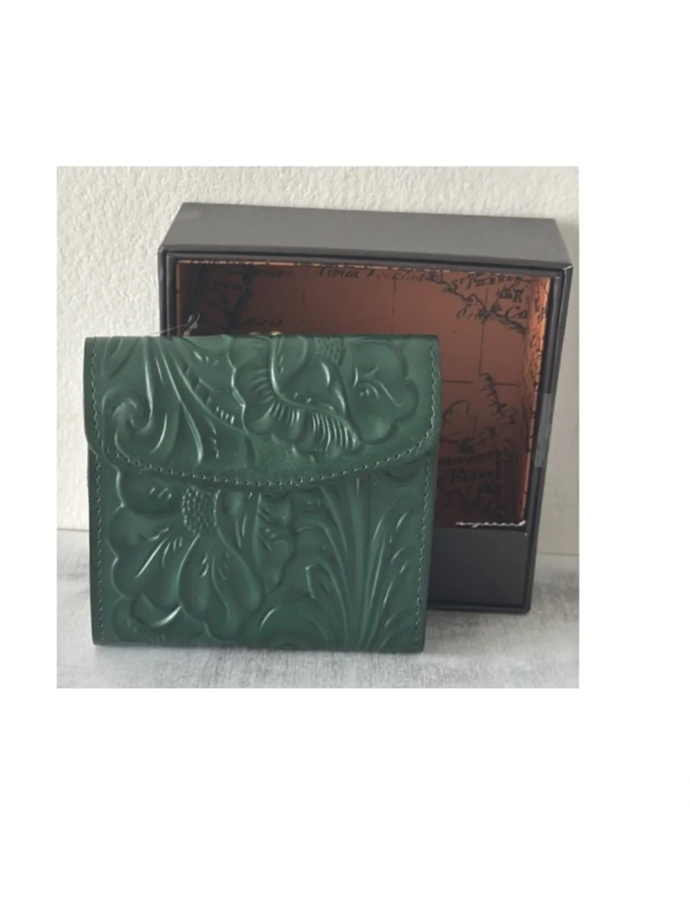 PATRICIA NASH Wallet Reiti Bi-Fold Tooled Leather RFID Green in Box